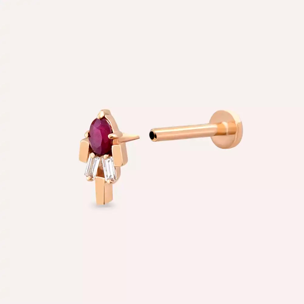 Anie Yakut ve Pırlanta Taşlı Rose Altın Piercing