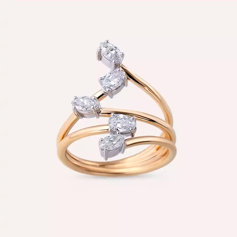 Anther 0.77 CT Marquise and Pear Cut Diamond Rose Gold Ring