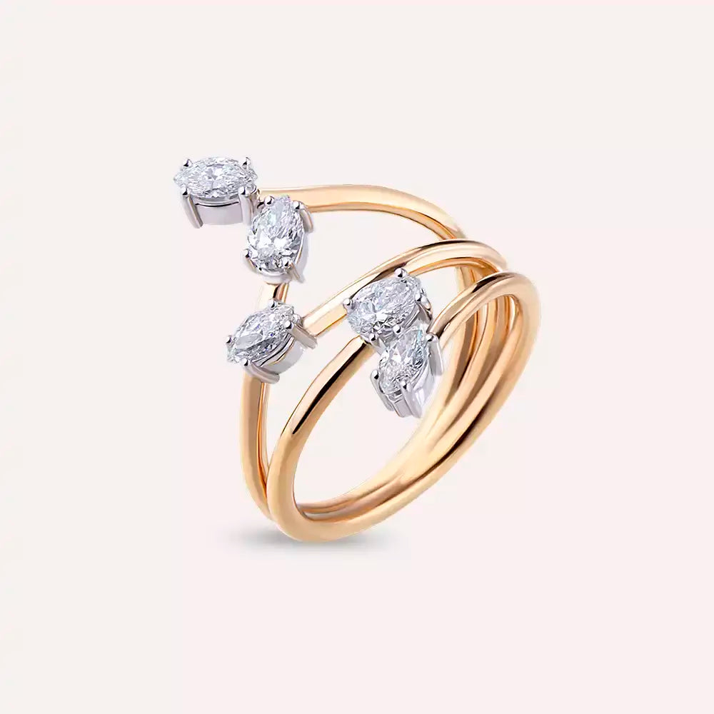 Anther 0.77 CT Marquise and Pear Cut Diamond Rose Gold Ring