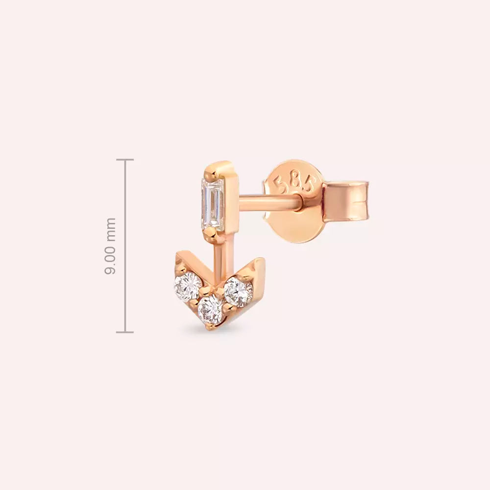 Arrow Baguette Diamond Rose Gold Single Earring