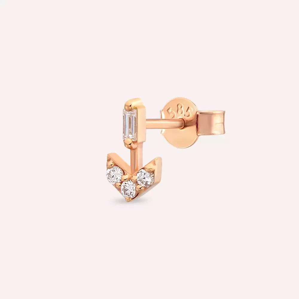 Arrow Baguette Diamond Rose Gold Single Earring