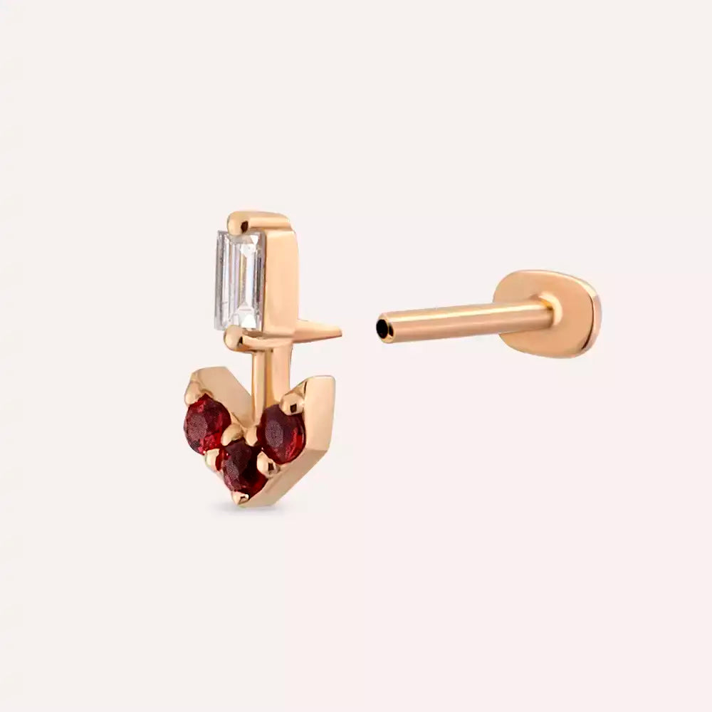 Arrow Multicolor Safir ve Pırlanta Taşlı Rose Altın Piercing