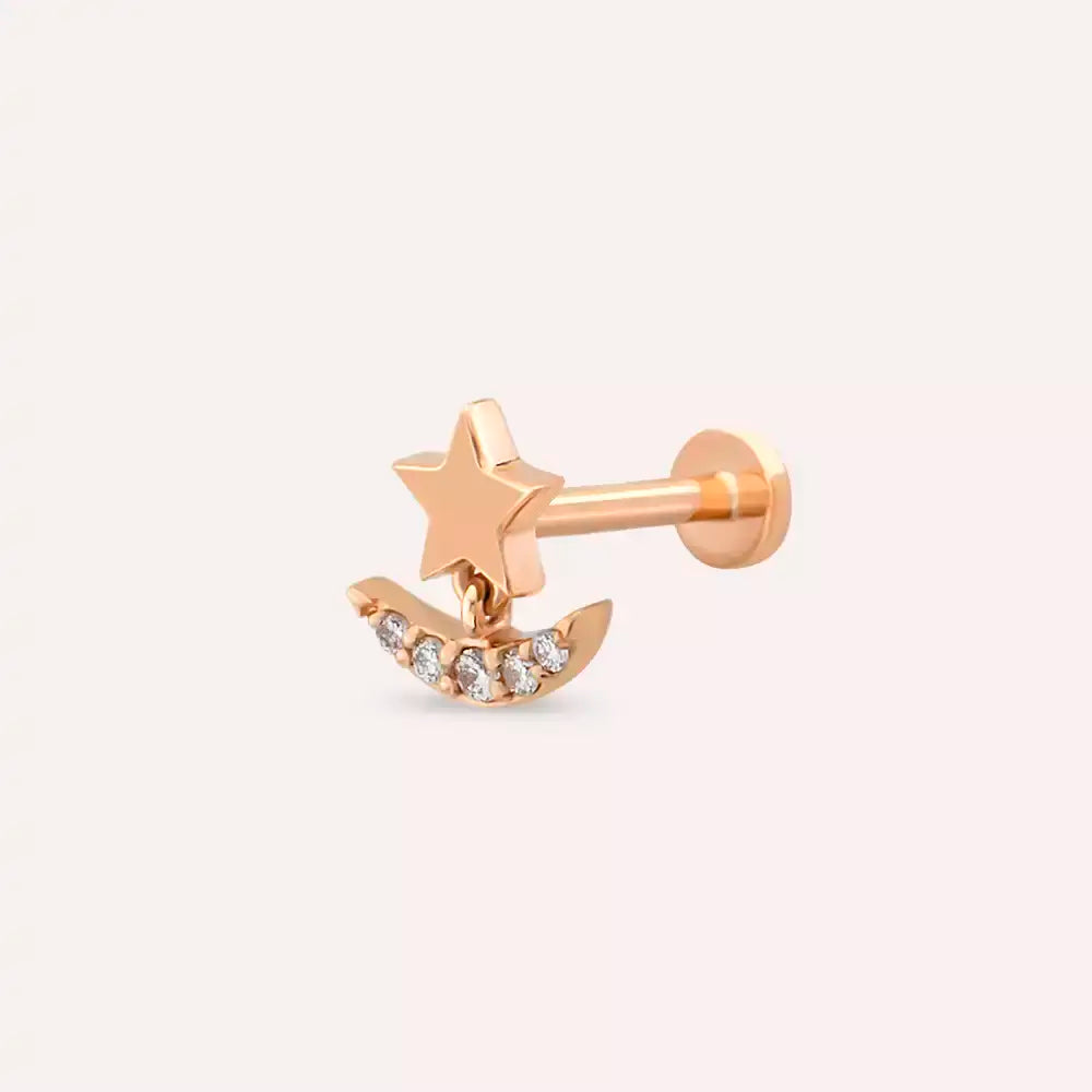 Aster Pırlanta Taşlı Rose Altın Piercing