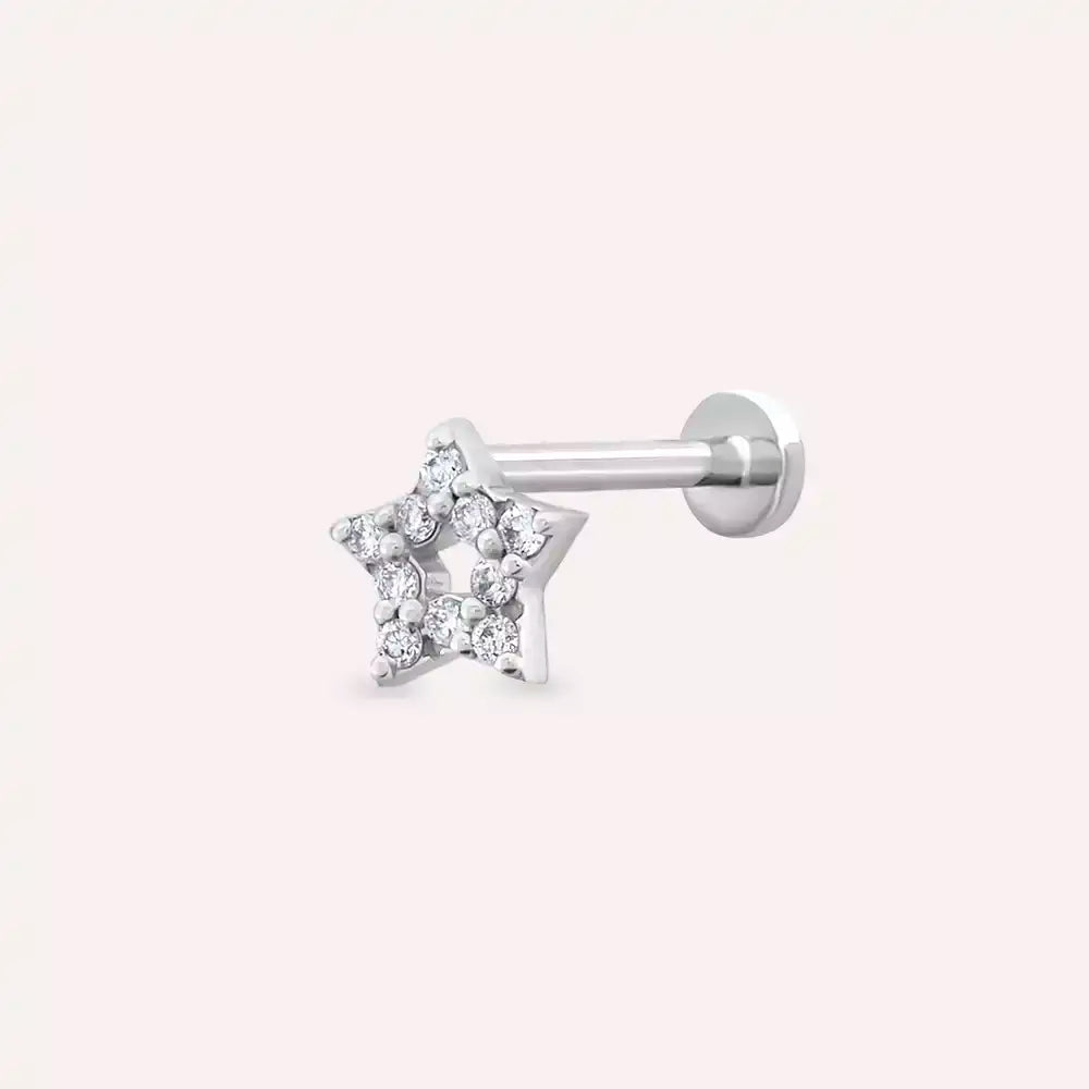 Stella Pırlanta Taşlı Beyaz Altın Piercing