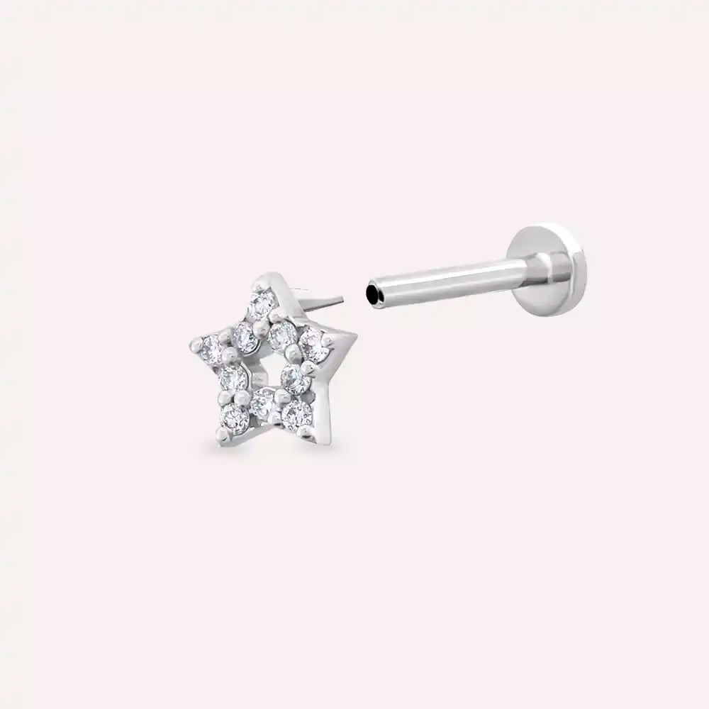 Stella Pırlanta Taşlı Beyaz Altın Piercing