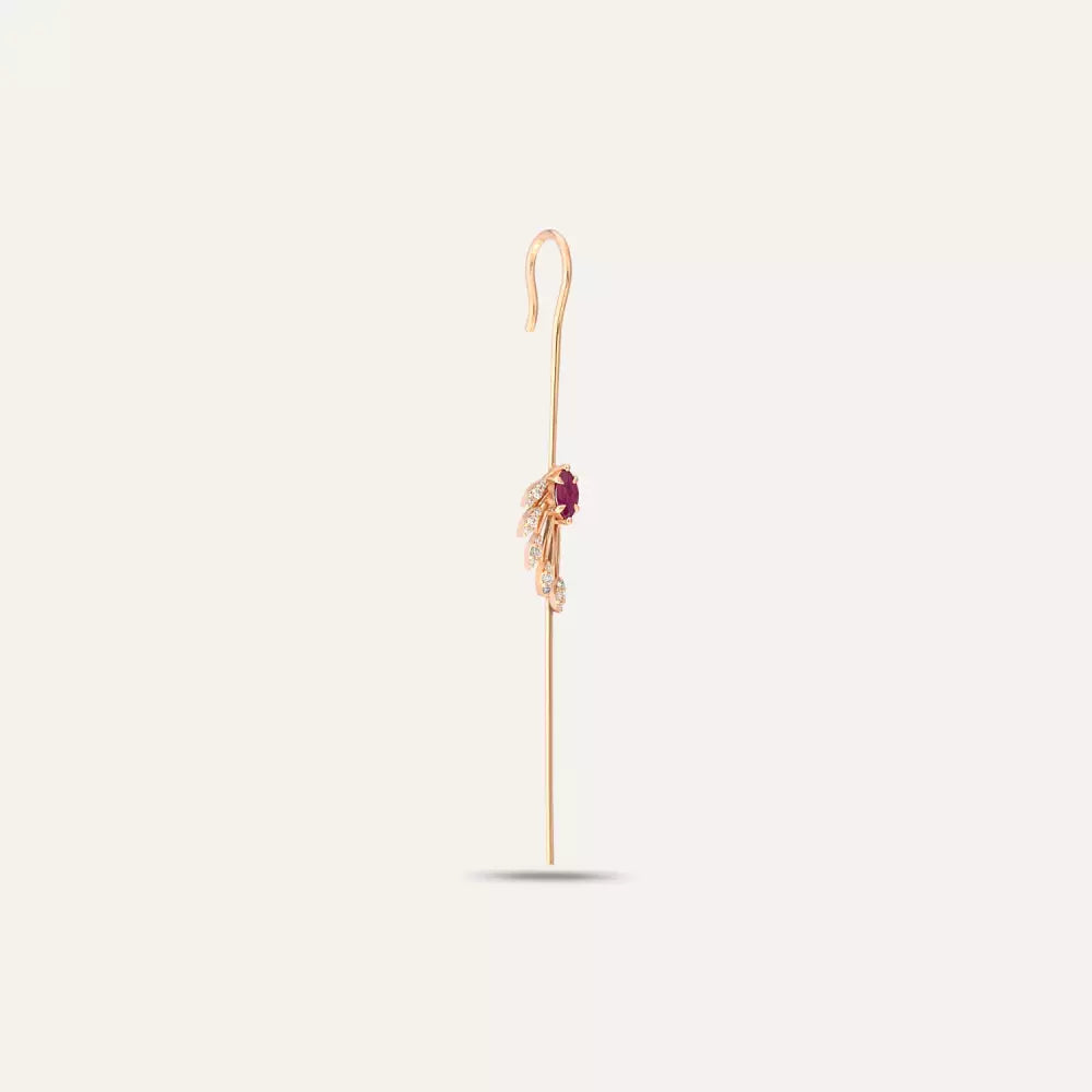 Swift Ruby and Diamond Rose Gold Stick Earrings