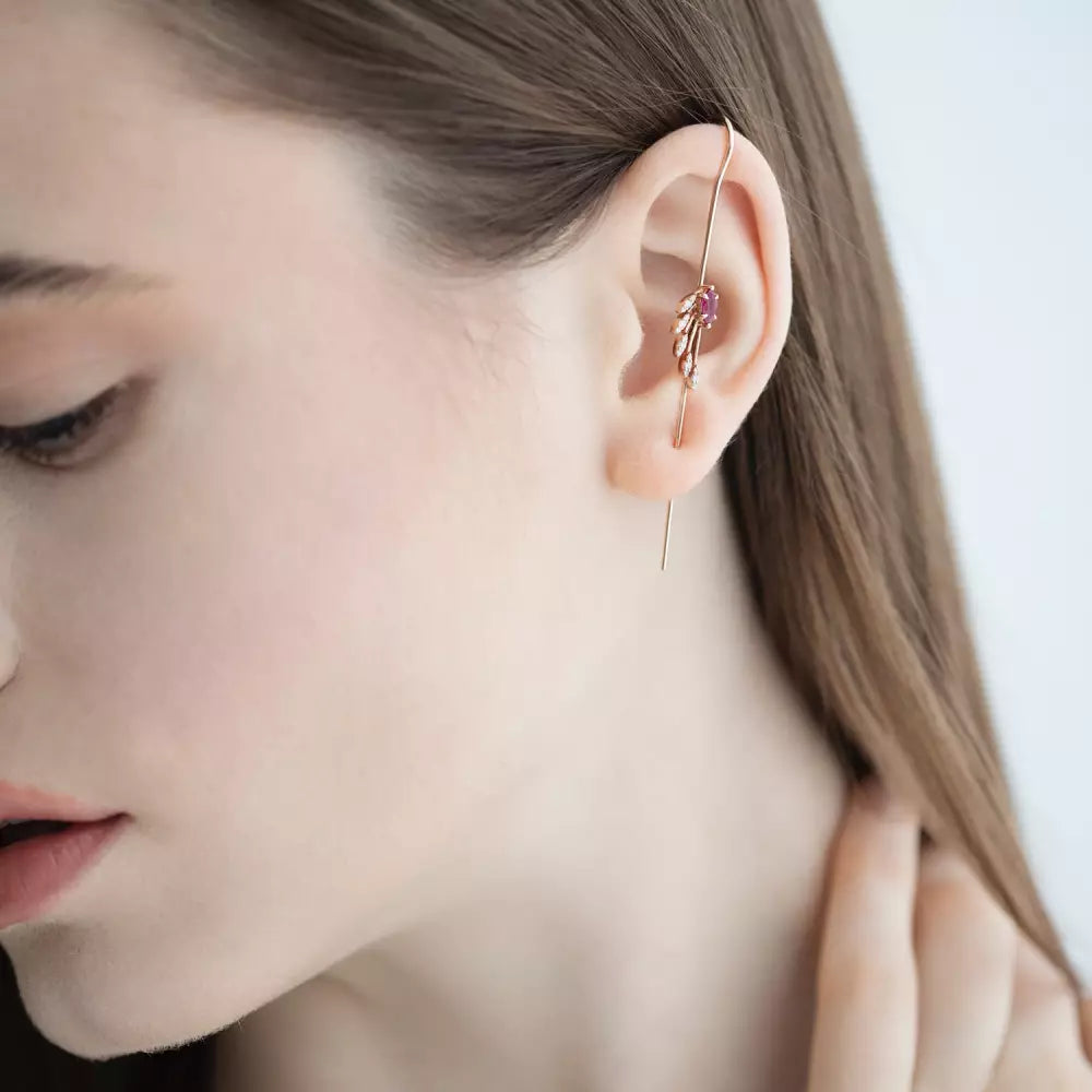 Swift Ruby and Diamond Rose Gold Stick Earrings