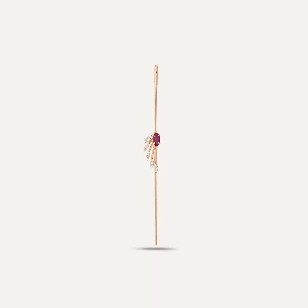 Swift Ruby and Diamond Rose Gold Stick Earrings