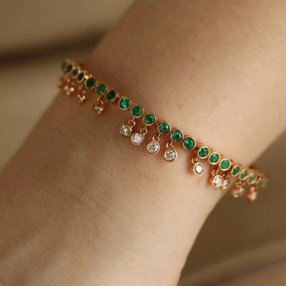 Rain Diamond and Emerald Stone Bracelet