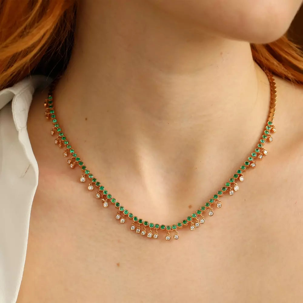Rain Diamond and Emerald Necklace