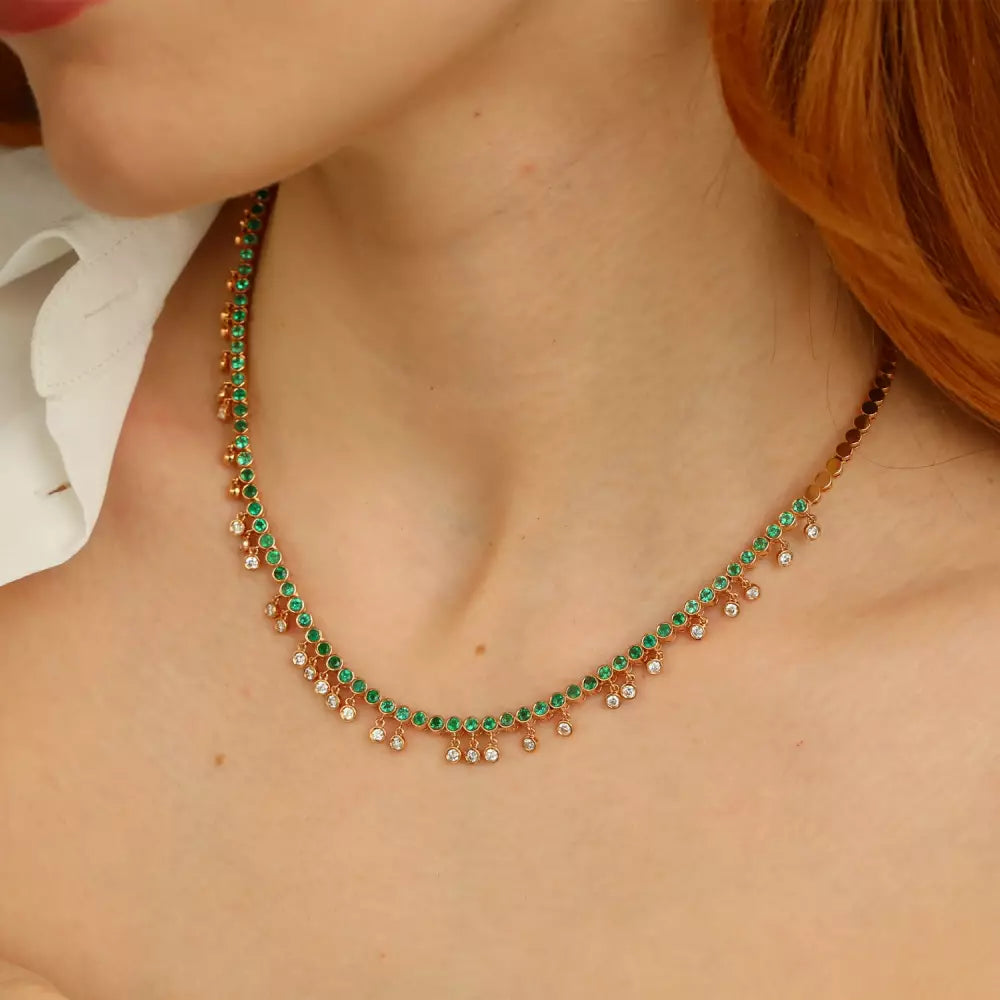Rain Diamond and Emerald Necklace