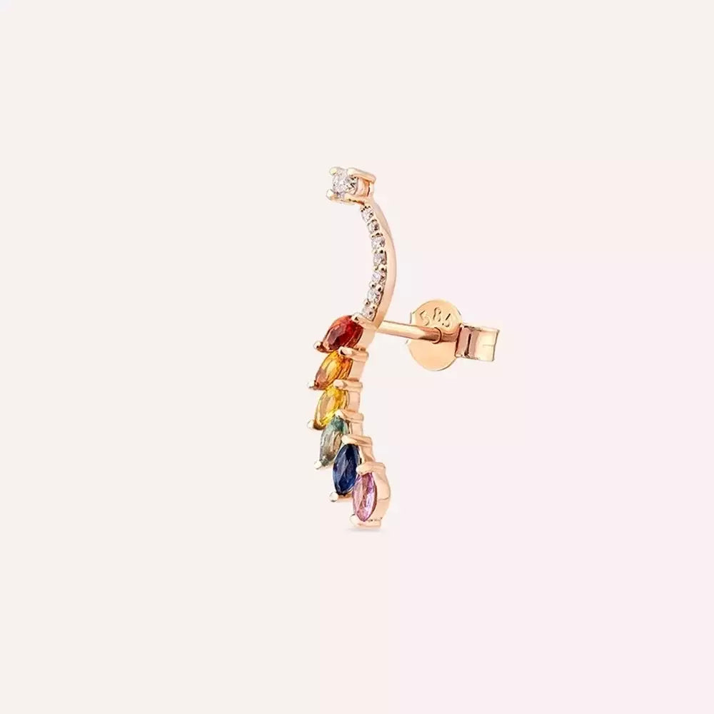 Ava Multicolor Sapphire and Diamond Rose Gold Single Earring