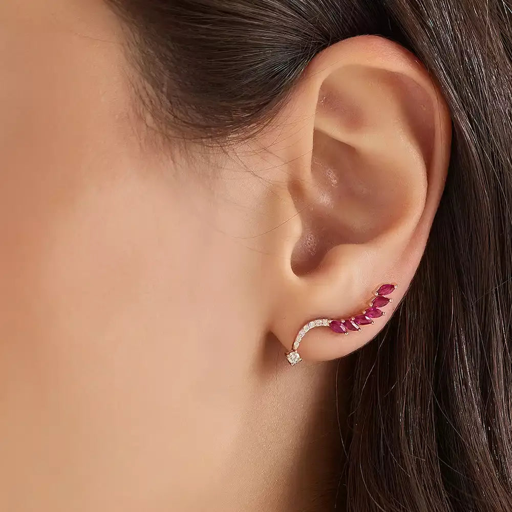 Ava Single Earring with Ruby and Diamond Stones