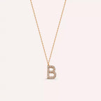 B Harf 0.09 CT Pırlanta Taşlı Rose Altın Kolye