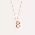 B Initial Brown Diamond and Multicolor Sapphire Rose Gold Necklace