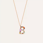 B Initial Brown Diamond and Multicolor Sapphire Rose Gold Necklace