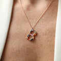 B Harf Multicolor Safir Taşlı Rose Altın Kolye