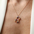 B Harf Multicolor Safir Taşlı Rose Altın Kolye