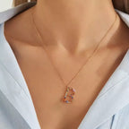 B Harf Multicolor Safir ve Brown Pırlanta Taşlı Rose Altın Kolye