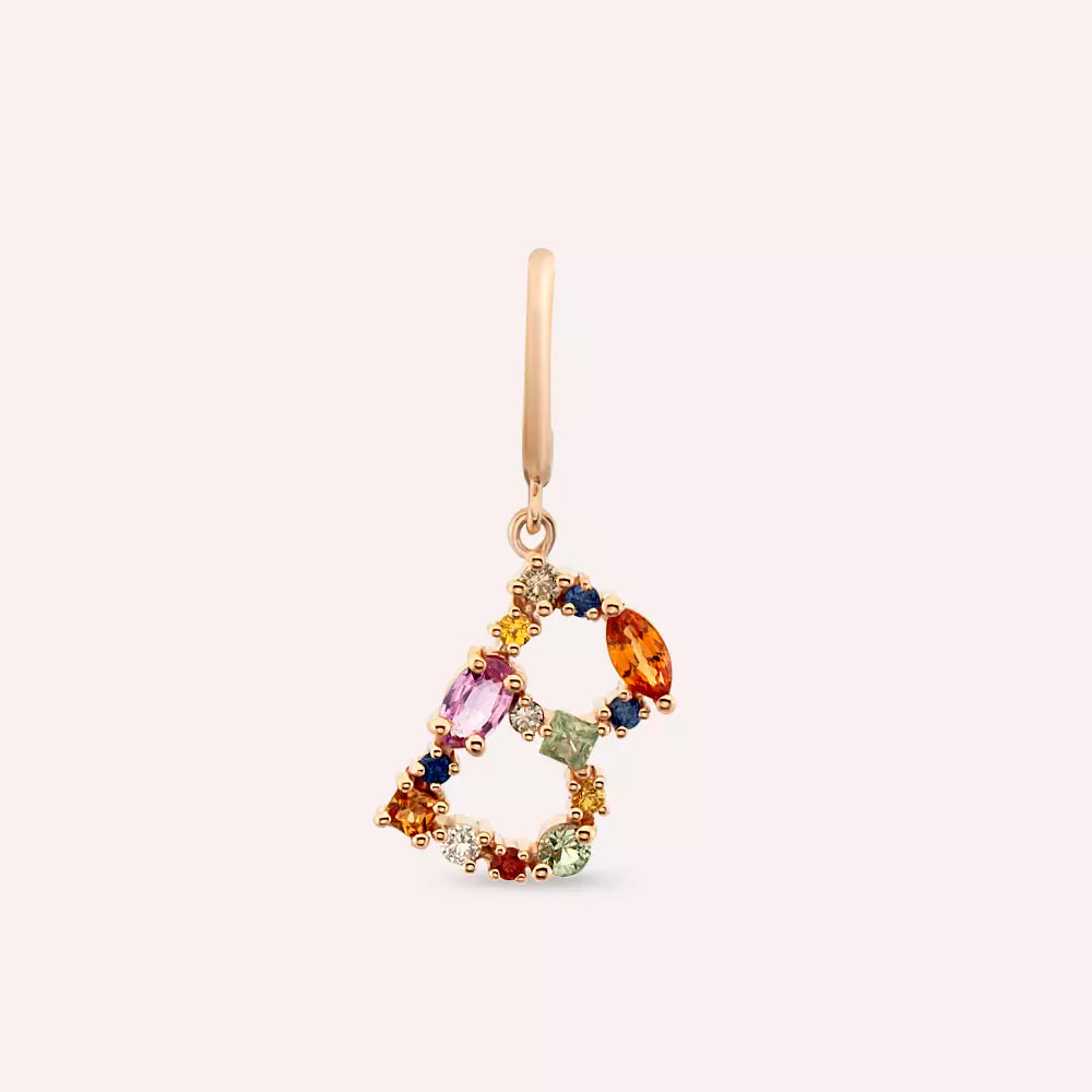 B Letter Multicolor Sapphire and Brown Diamond Single Earring
