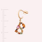 B Letter Multicolor Sapphire and Brown Diamond Single Earring