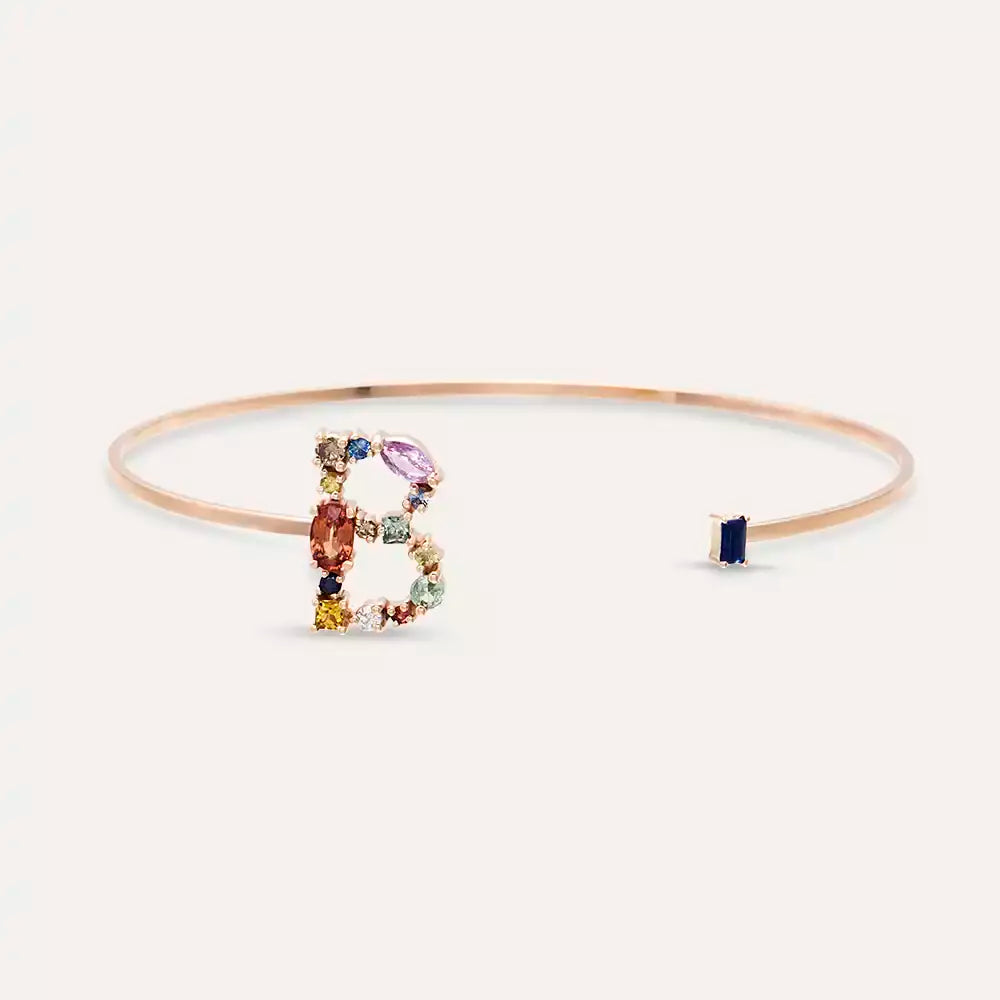 B Letter Multicolor Sapphire and Diamond Bracelet