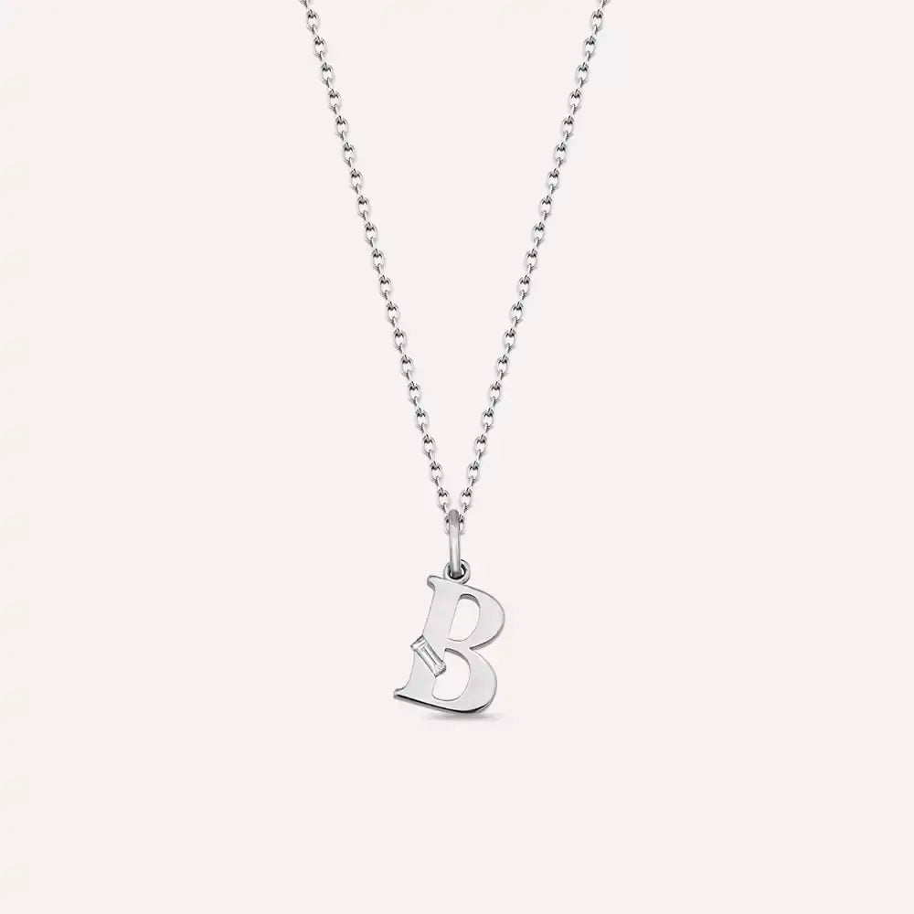 White Gold Necklace with B Letter Diamond