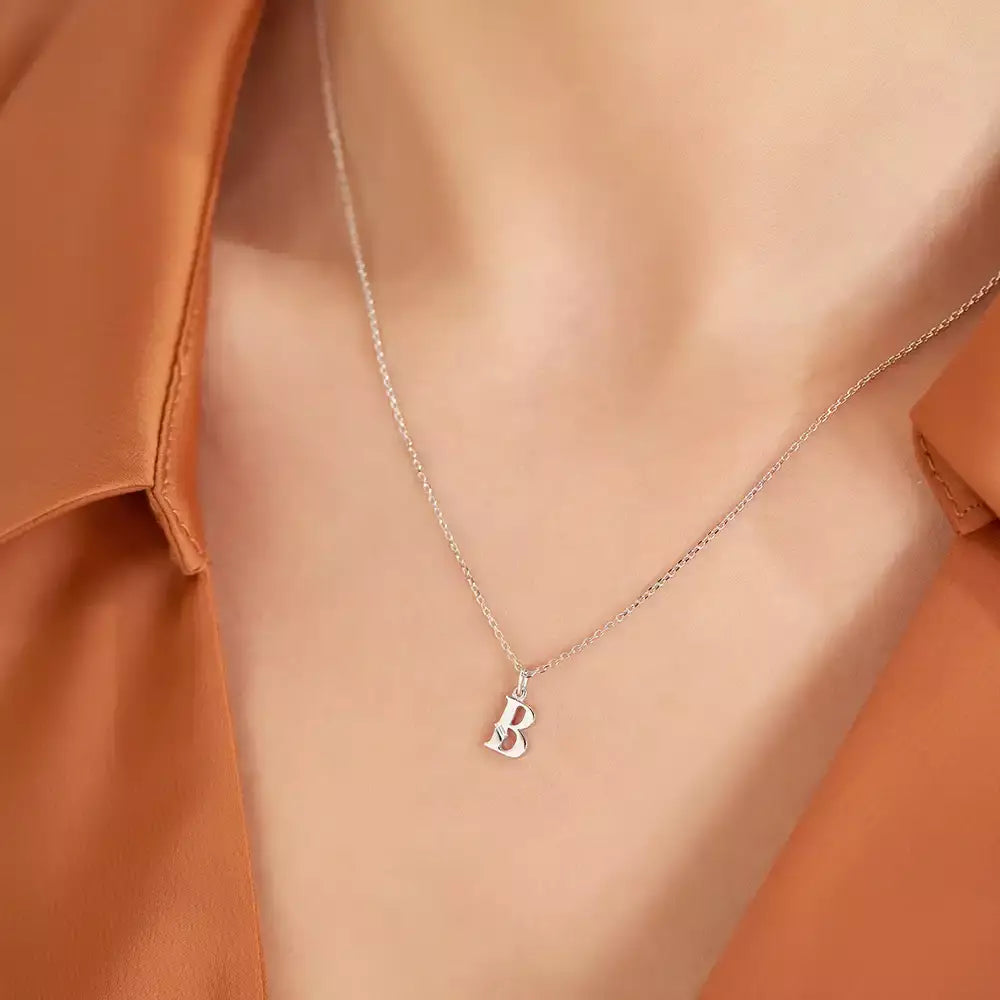 White Gold Necklace with B Letter Diamond