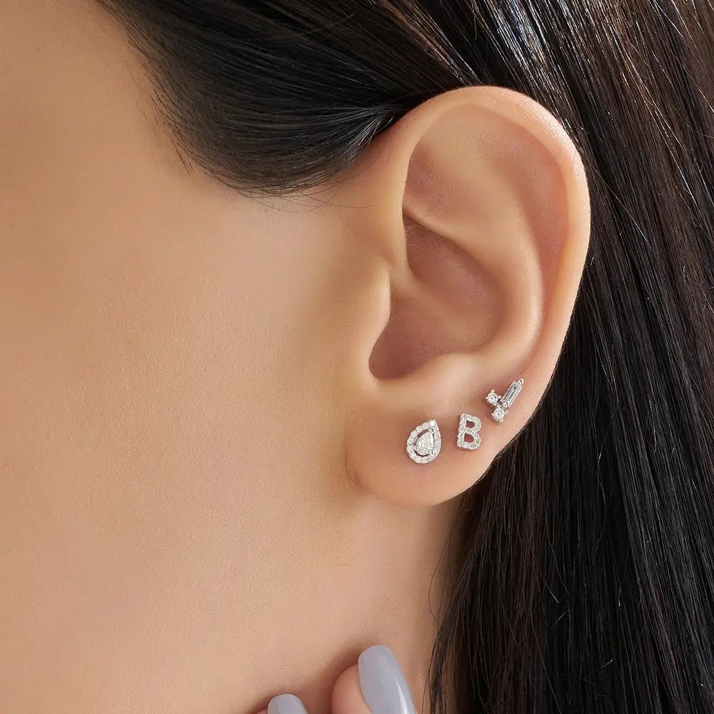 B Letter White Gold Piercing with Diamond