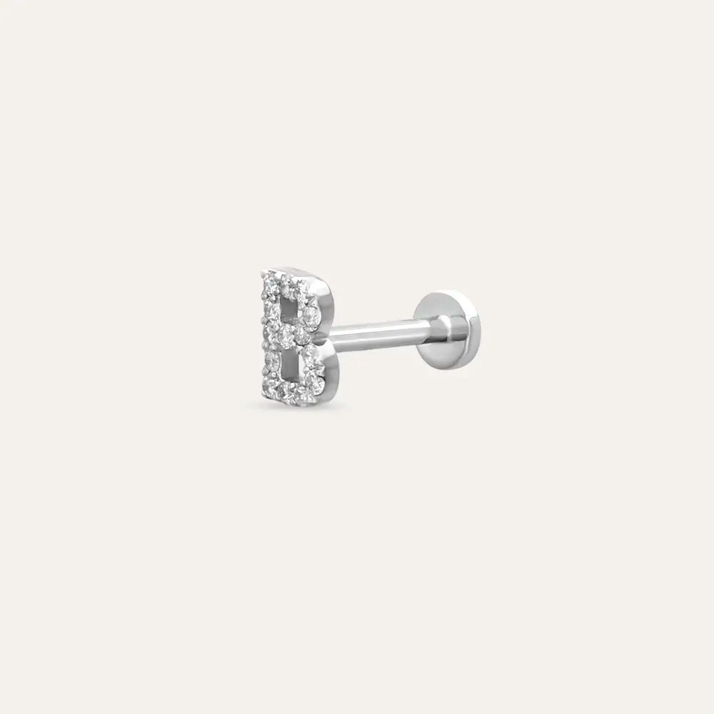 B Letter White Gold Piercing with Diamond