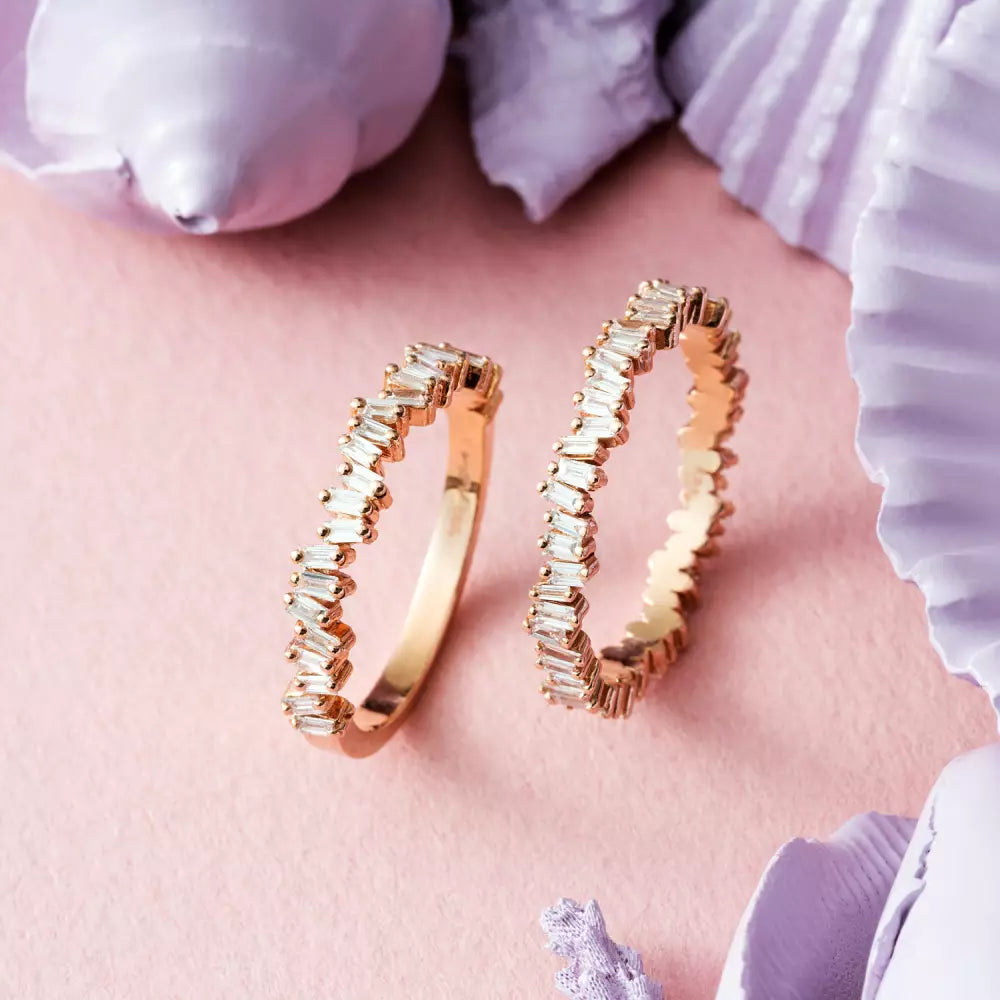Baguette Cut Diamond Rose Gold Half Eternity Ring