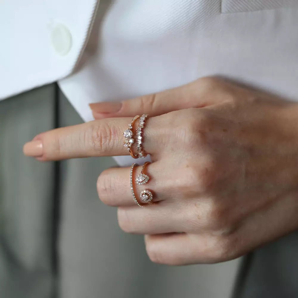 Baguette Cut Diamond Rose Gold Half Eternity Ring