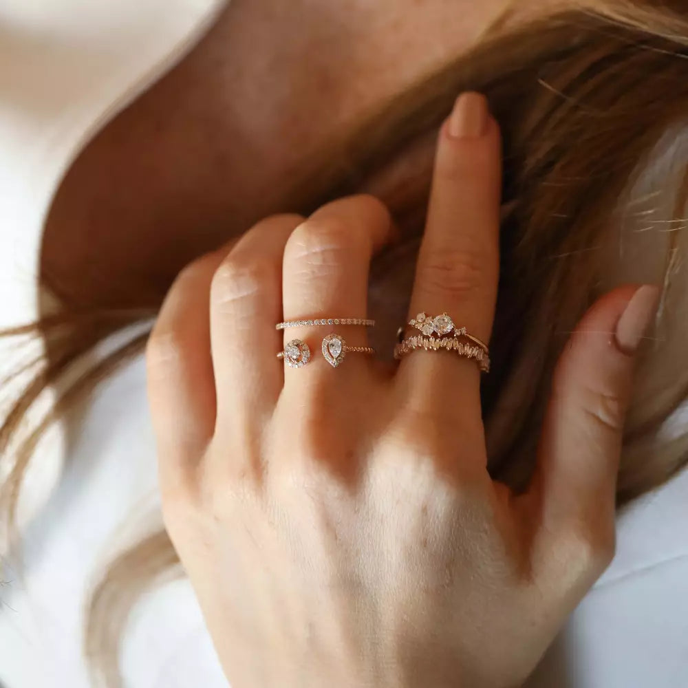 Baguette Cut Diamond Rose Gold Half Eternity Ring