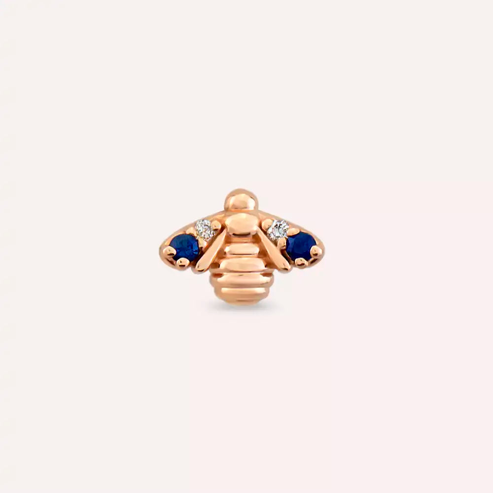 Maya Blue Safir ve Pırlanta Taşlı Rose Altın Piercing
