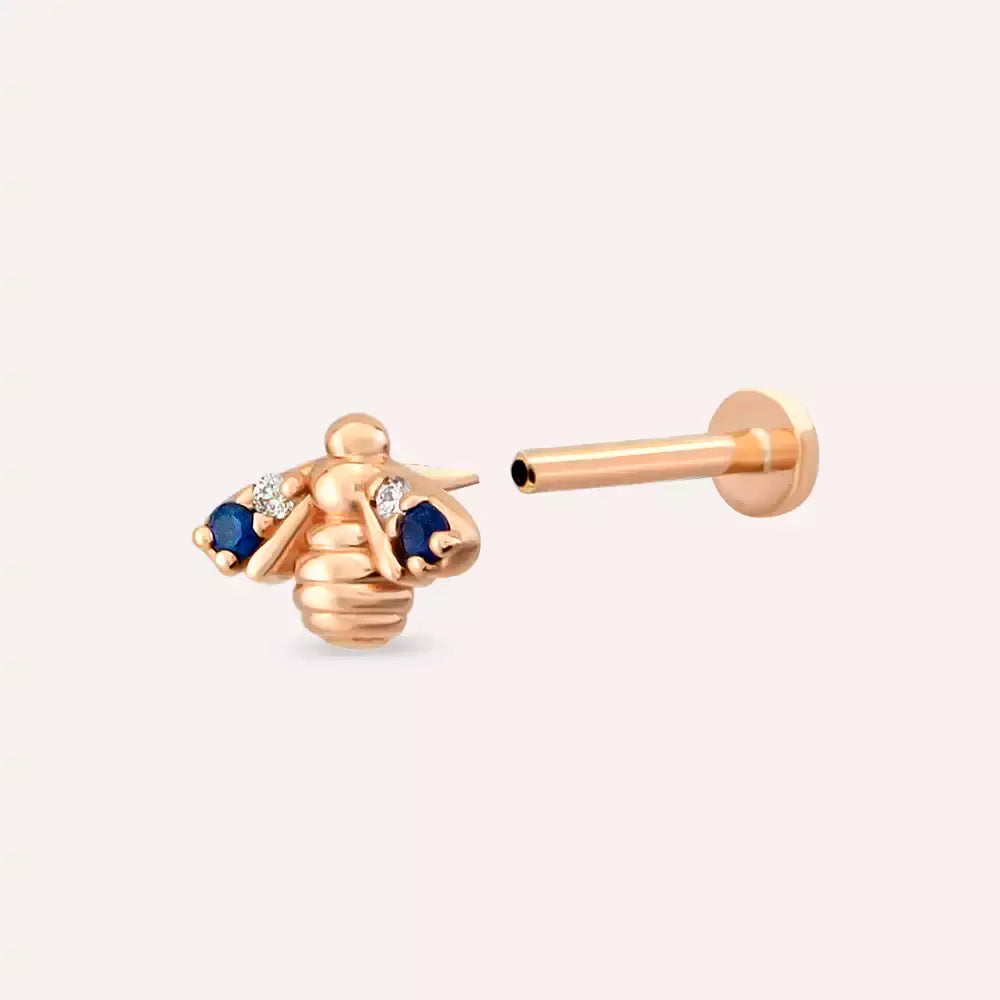 Maya Blue Safir ve Pırlanta Taşlı Rose Altın Piercing