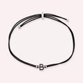 White Gold Letter Cord Bracelet with Black Diamond