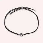 White Gold Letter Cord Bracelet with Black Diamond