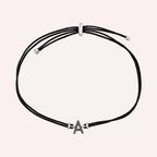 White Gold Letter Cord Bracelet with Black Diamond