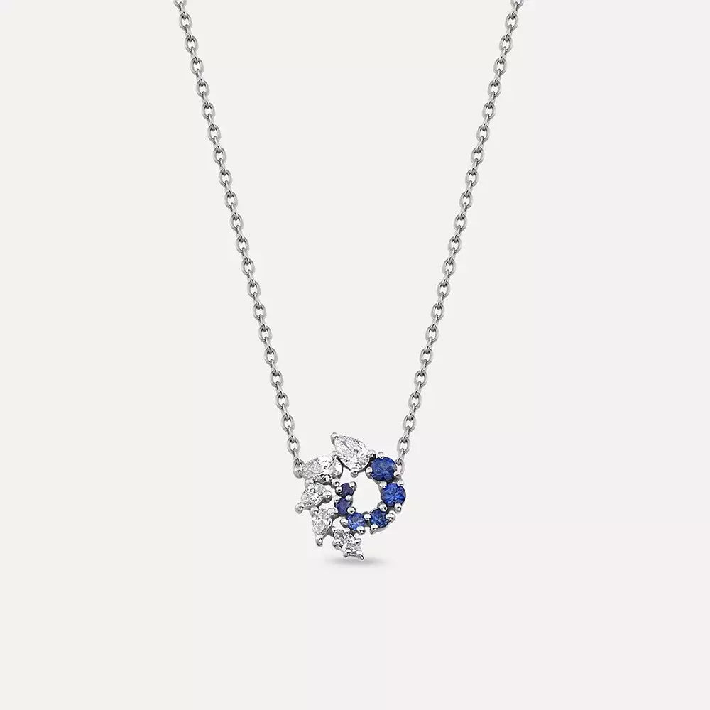 White Gold Necklace with Sapphire and Diamond Stones