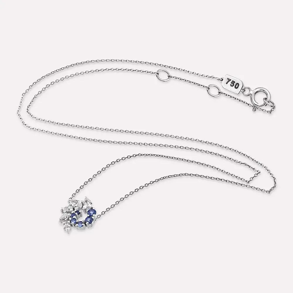White Gold Necklace with Sapphire and Diamond Stones