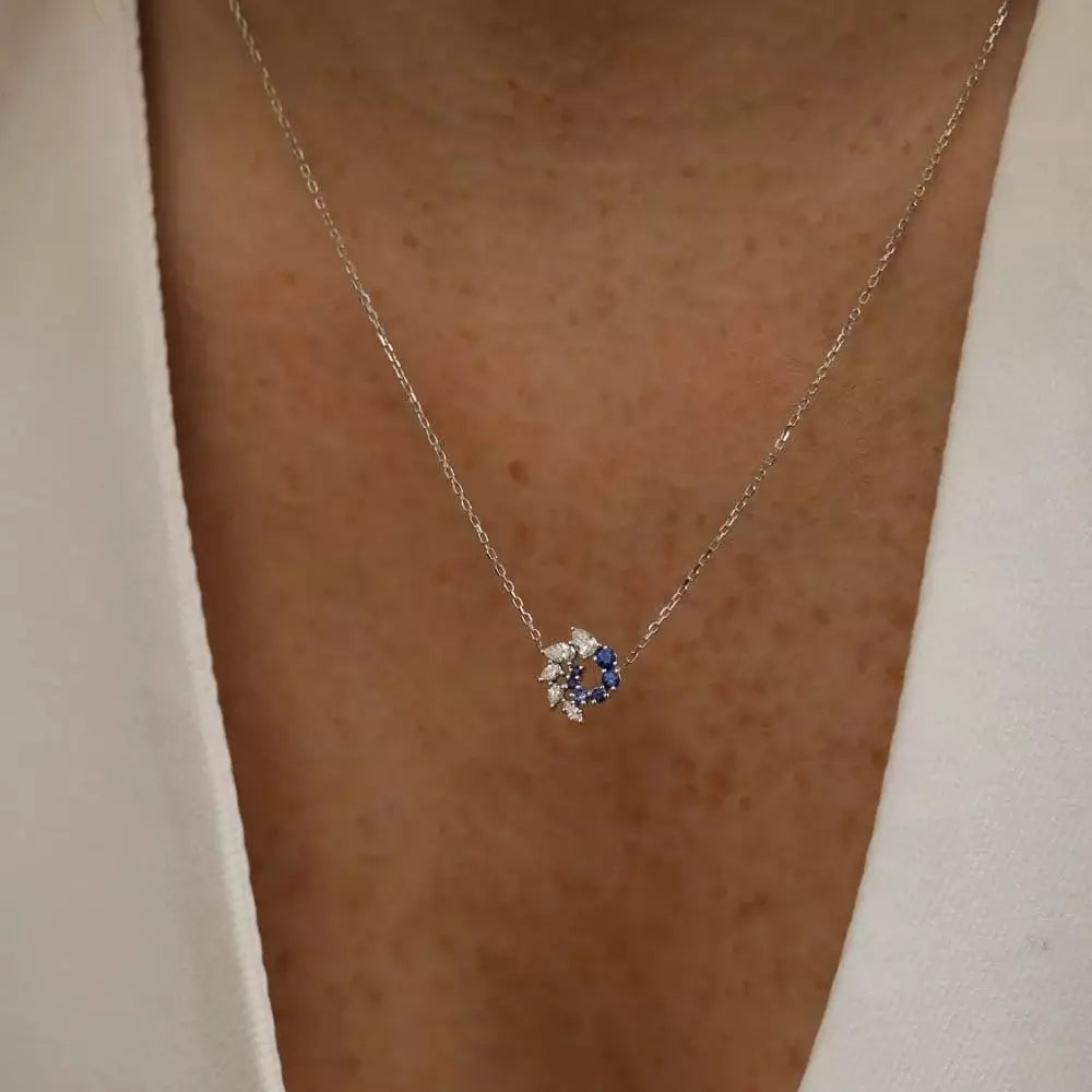 White Gold Necklace with Sapphire and Diamond Stones