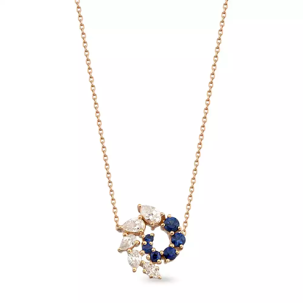 Bind Rose Gold Necklace with Sapphire and Diamond Stones