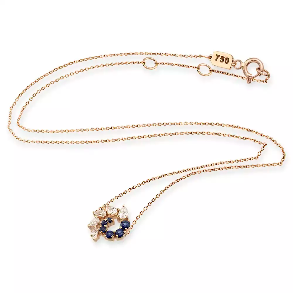 Bind Rose Gold Necklace with Sapphire and Diamond Stones