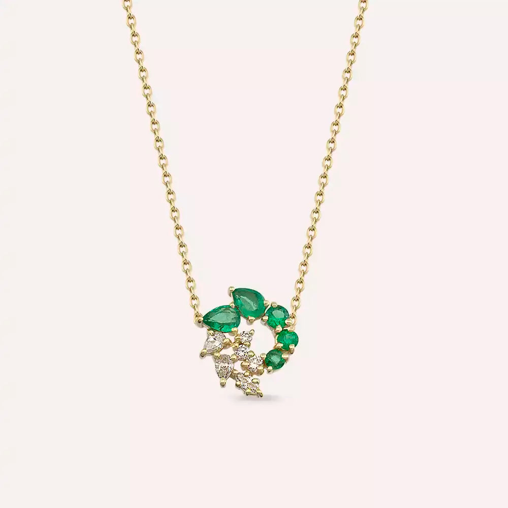 Yellow Gold Necklace with Emerald and Diamond Stones