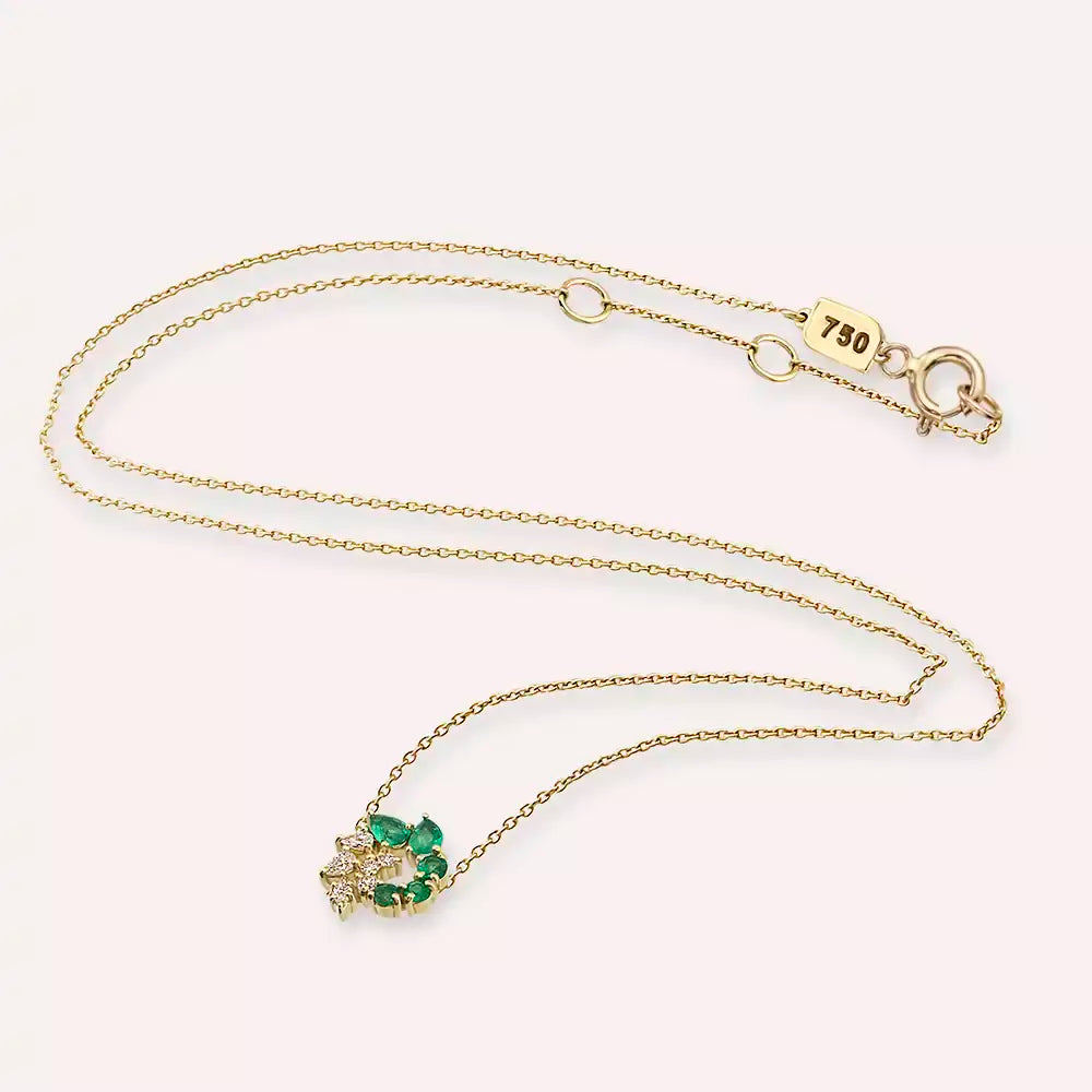 Yellow Gold Necklace with Emerald and Diamond Stones