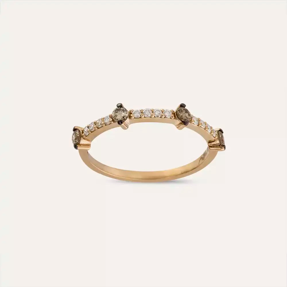 Rose Gold Ring with Cognac and Brown Diamond Stones