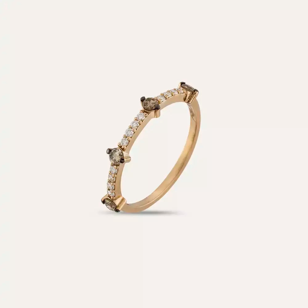Rose Gold Ring with Cognac and Brown Diamond Stones