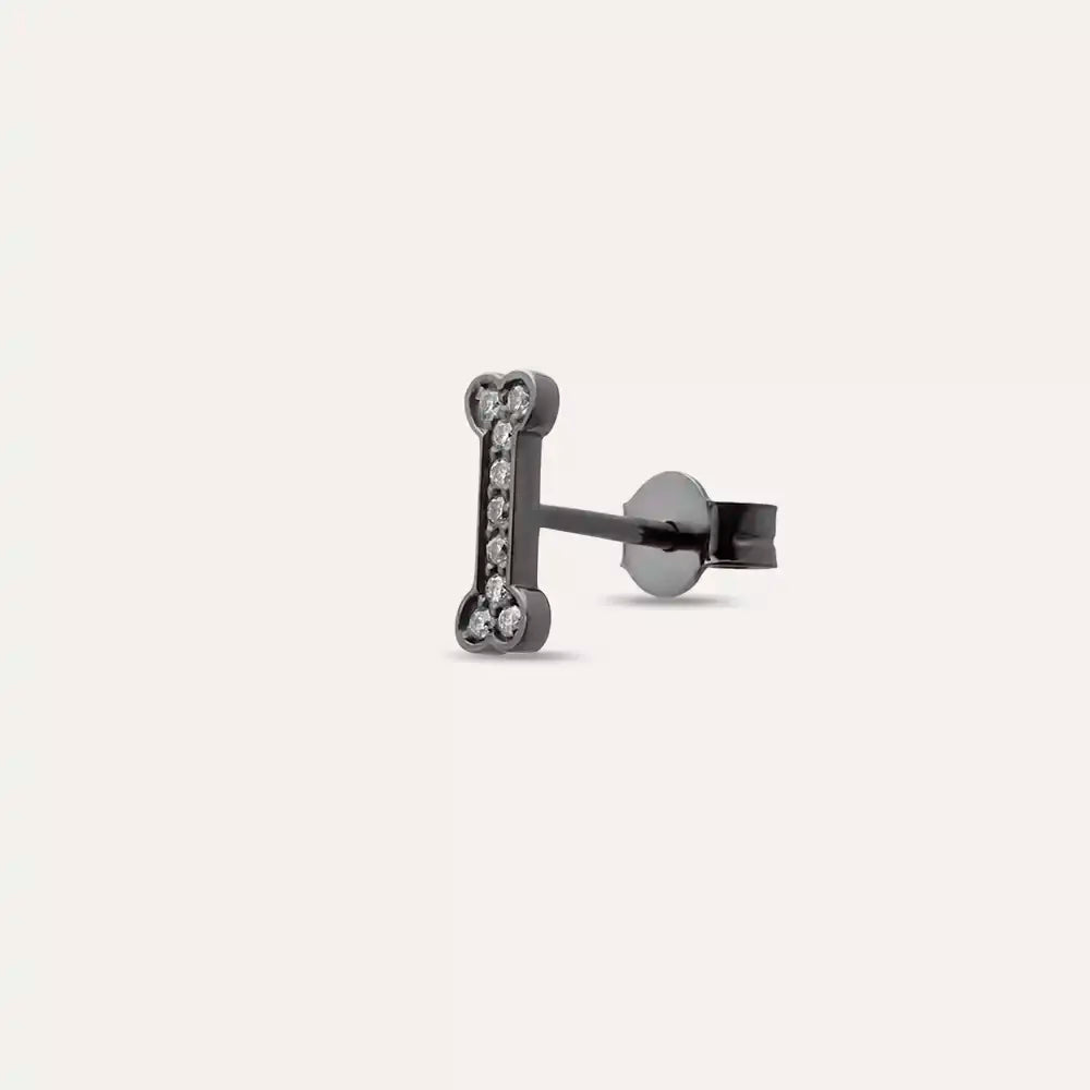 Black Bony Diamond White Gold Single Earring
