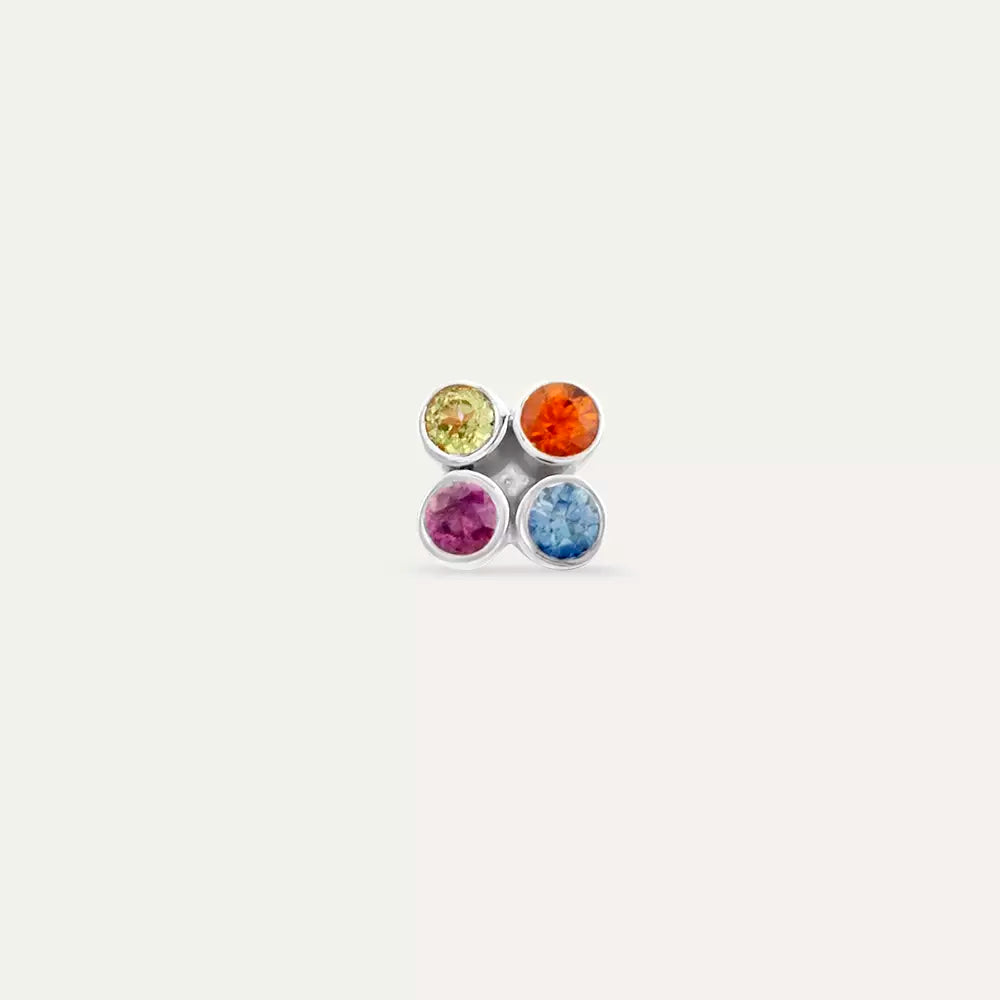 Dots Frame Multi-Color Sapphire White Gold Single Earring