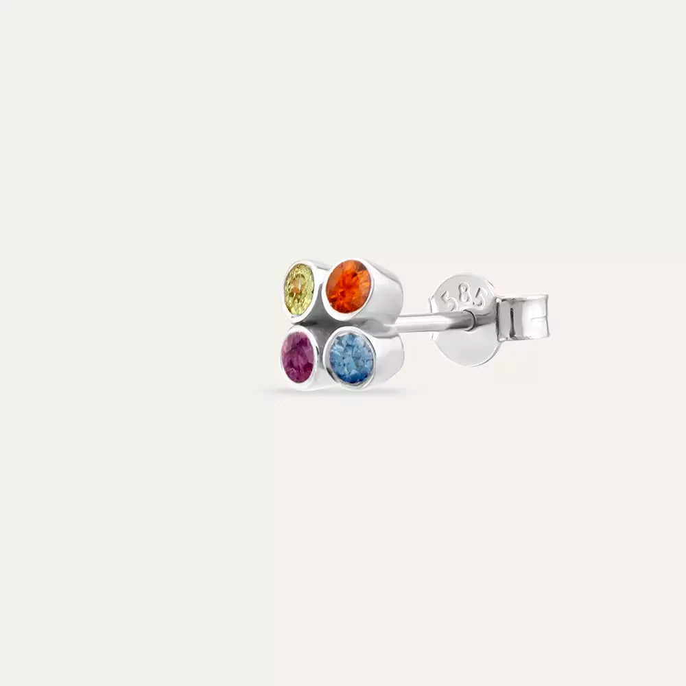 Dots Frame Multi-Color Sapphire White Gold Single Earring